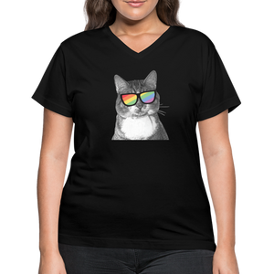 Pride Cat Contoured V-Neck T-Shirt - black