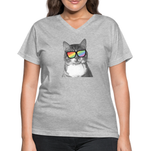 Load image into Gallery viewer, Pride Cat Contoured V-Neck T-Shirt - gray