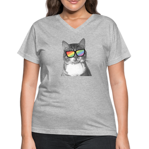 Pride Cat Contoured V-Neck T-Shirt - gray