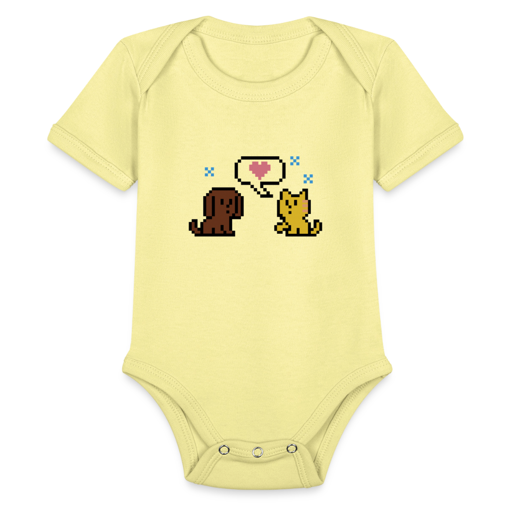 
                  
                    8-Bit Dog & Cat Organic Short Sleeve Baby Bodysuit - washed yellow
                  
                