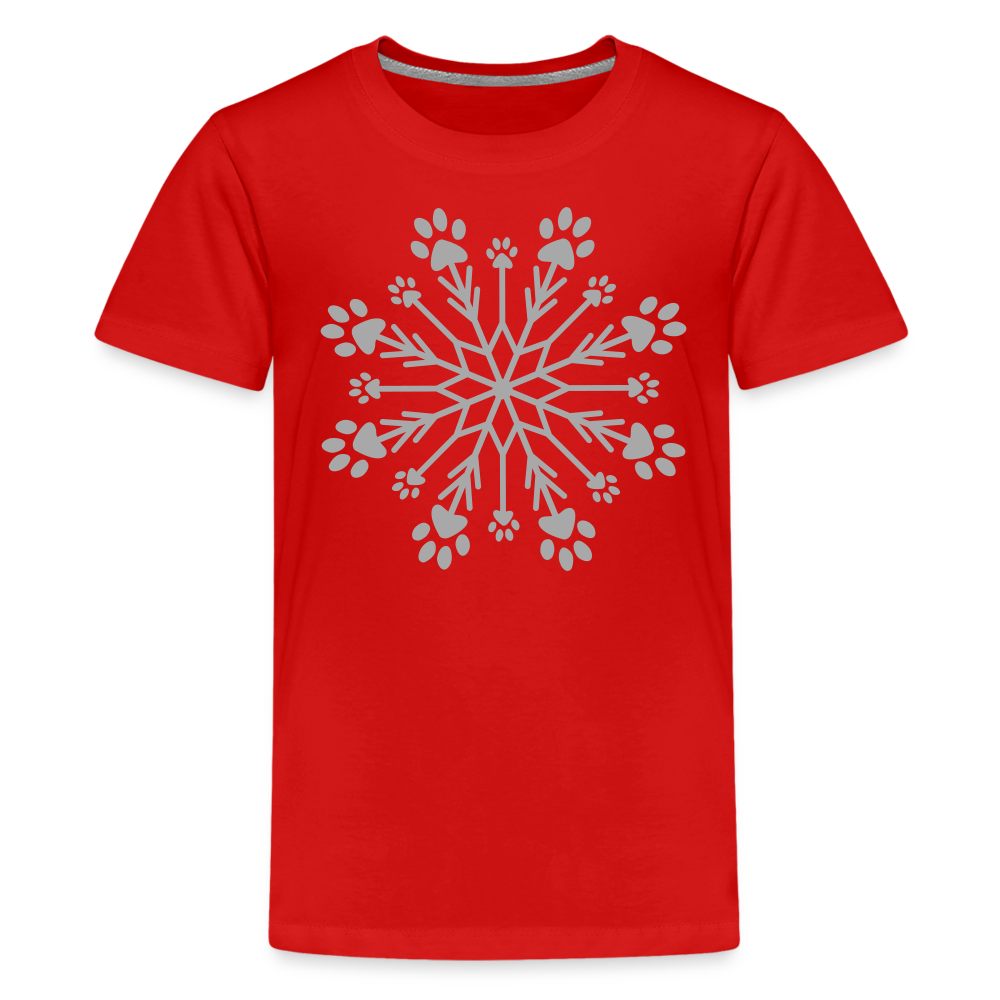 Paw Snowflake Sparkle Print Kids' Premium T-Shirt - red