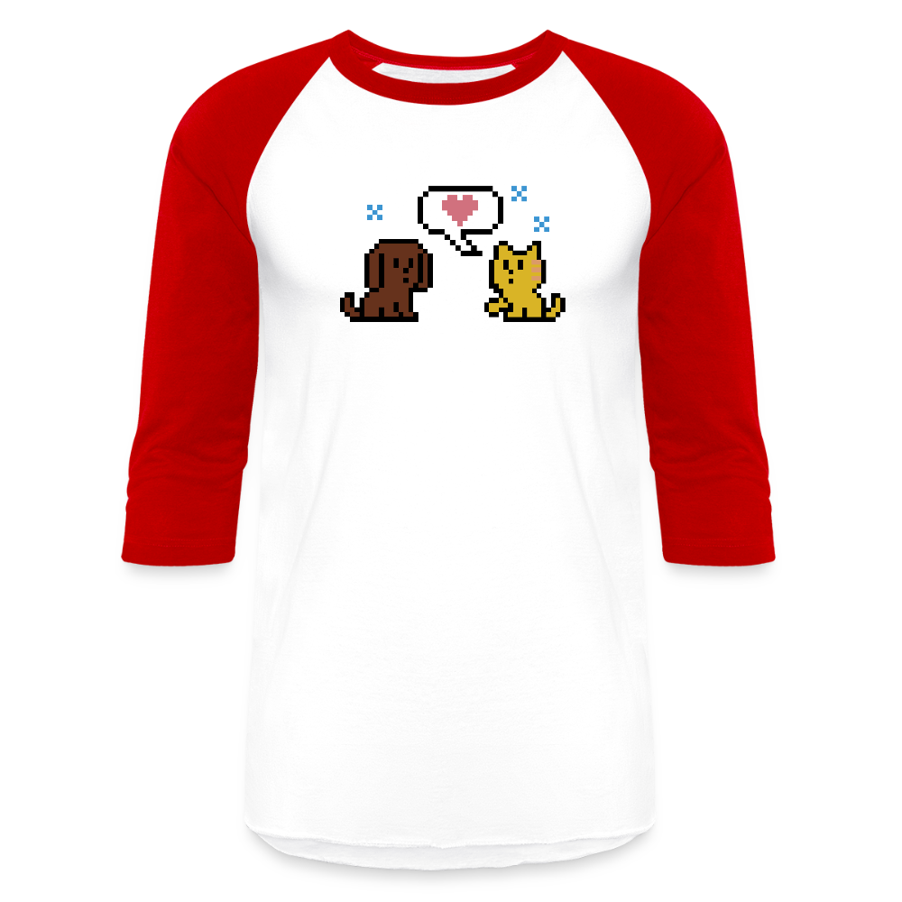 8-Bit Dog & Cat Baseball T-Shirt - white/red