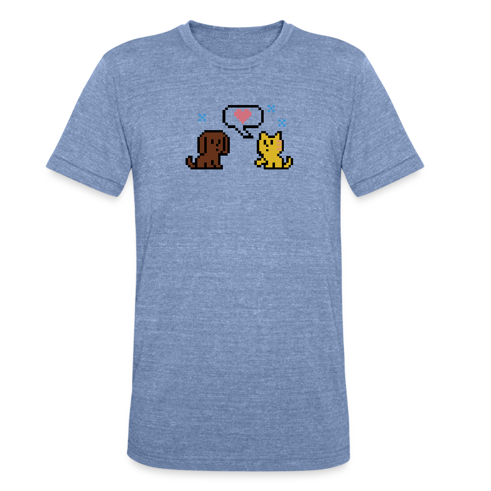 8-Bit Dog & Cat Tri-Blend T-Shirt - heather blue