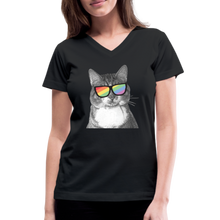 Load image into Gallery viewer, Pride Cat Contoured V-Neck T-Shirt - black