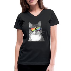 Pride Cat Contoured V-Neck T-Shirt - black