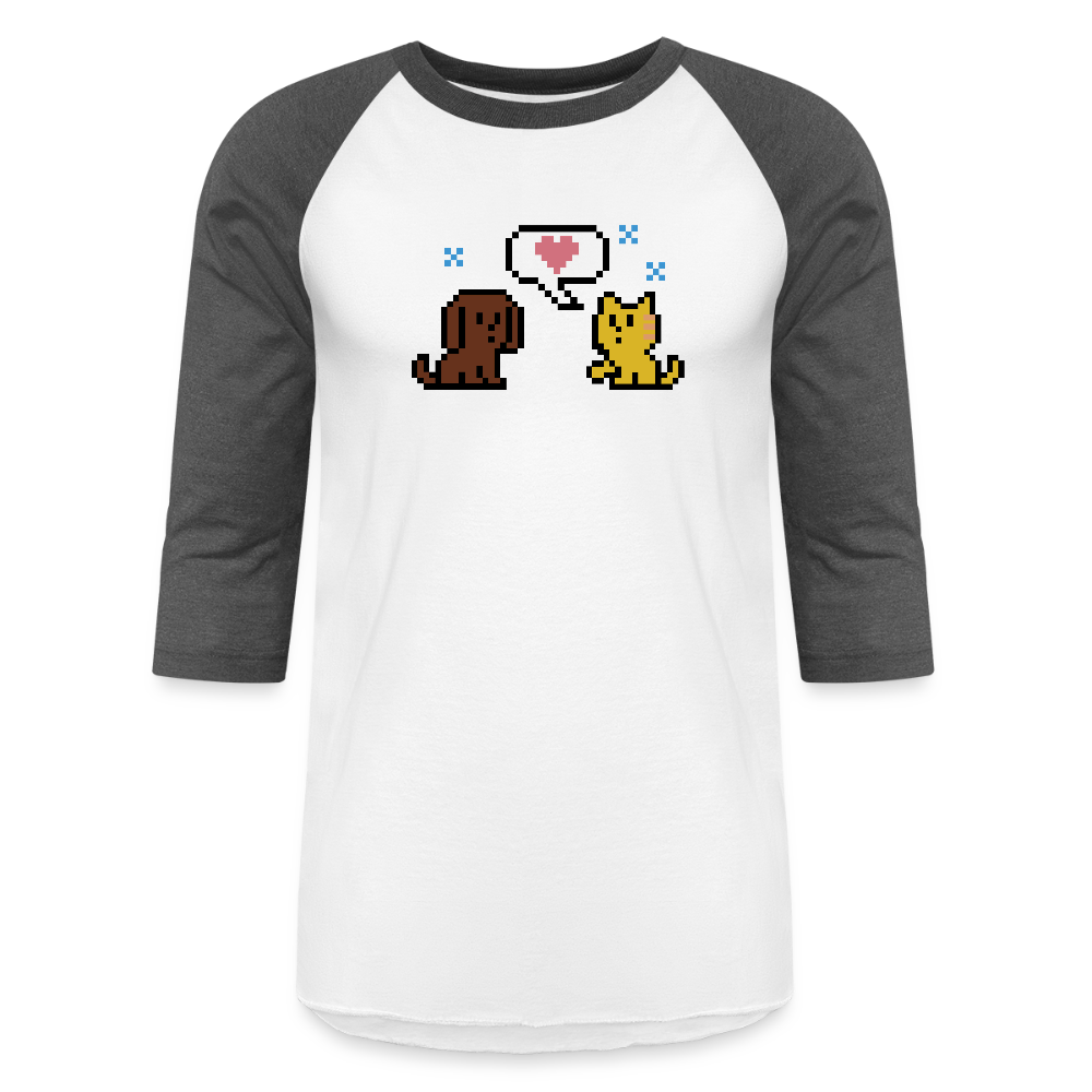 8-Bit Dog & Cat Baseball T-Shirt - white/charcoal