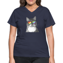 Load image into Gallery viewer, Pride Cat Contoured V-Neck T-Shirt - navy