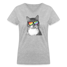 Load image into Gallery viewer, Pride Cat Contoured V-Neck T-Shirt - gray