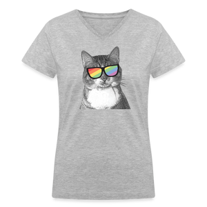 Pride Cat Contoured V-Neck T-Shirt - gray