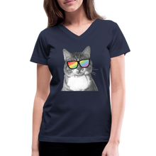 Load image into Gallery viewer, Pride Cat Contoured V-Neck T-Shirt - navy