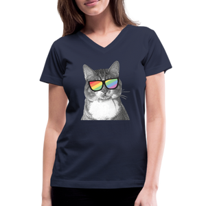 Pride Cat Contoured V-Neck T-Shirt - navy