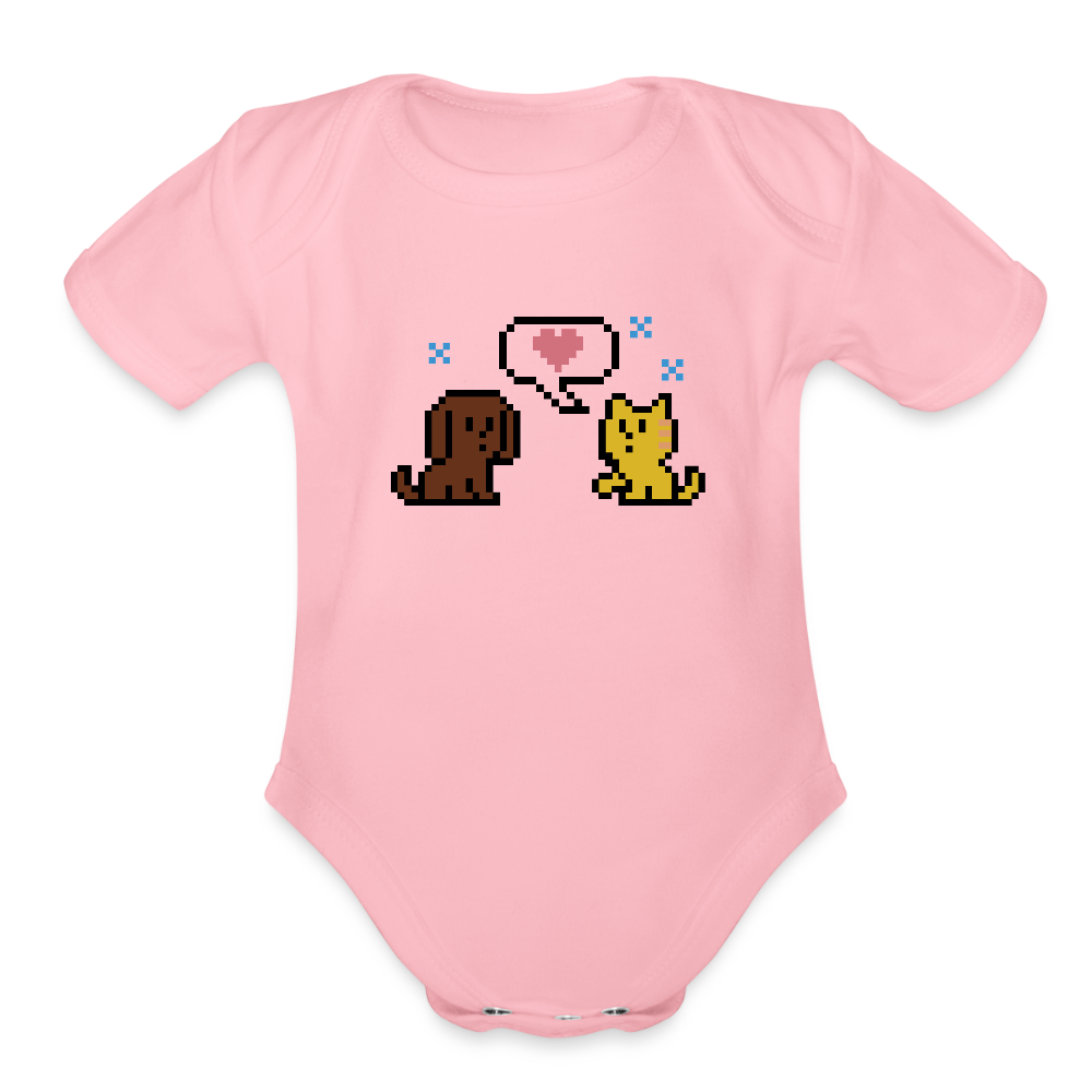 
                  
                    8-Bit Dog & Cat Organic Short Sleeve Baby Bodysuit - light pink
                  
                