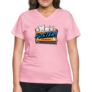 Foster Logo Contoured V-Neck T-Shirt - pink