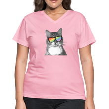 Load image into Gallery viewer, Pride Cat Contoured V-Neck T-Shirt - pink