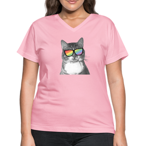 Pride Cat Contoured V-Neck T-Shirt - pink