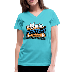 Foster Logo Contoured V-Neck T-Shirt - aqua