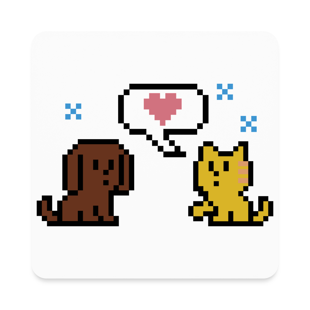 8-Bit Dog & Cat Square Magnet - white