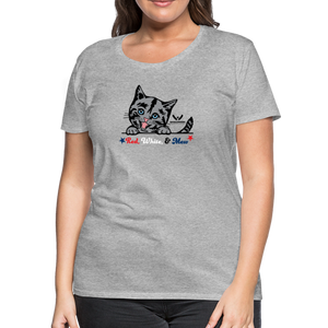 Red White & Mew Contoured Premium T-Shirt - heather gray