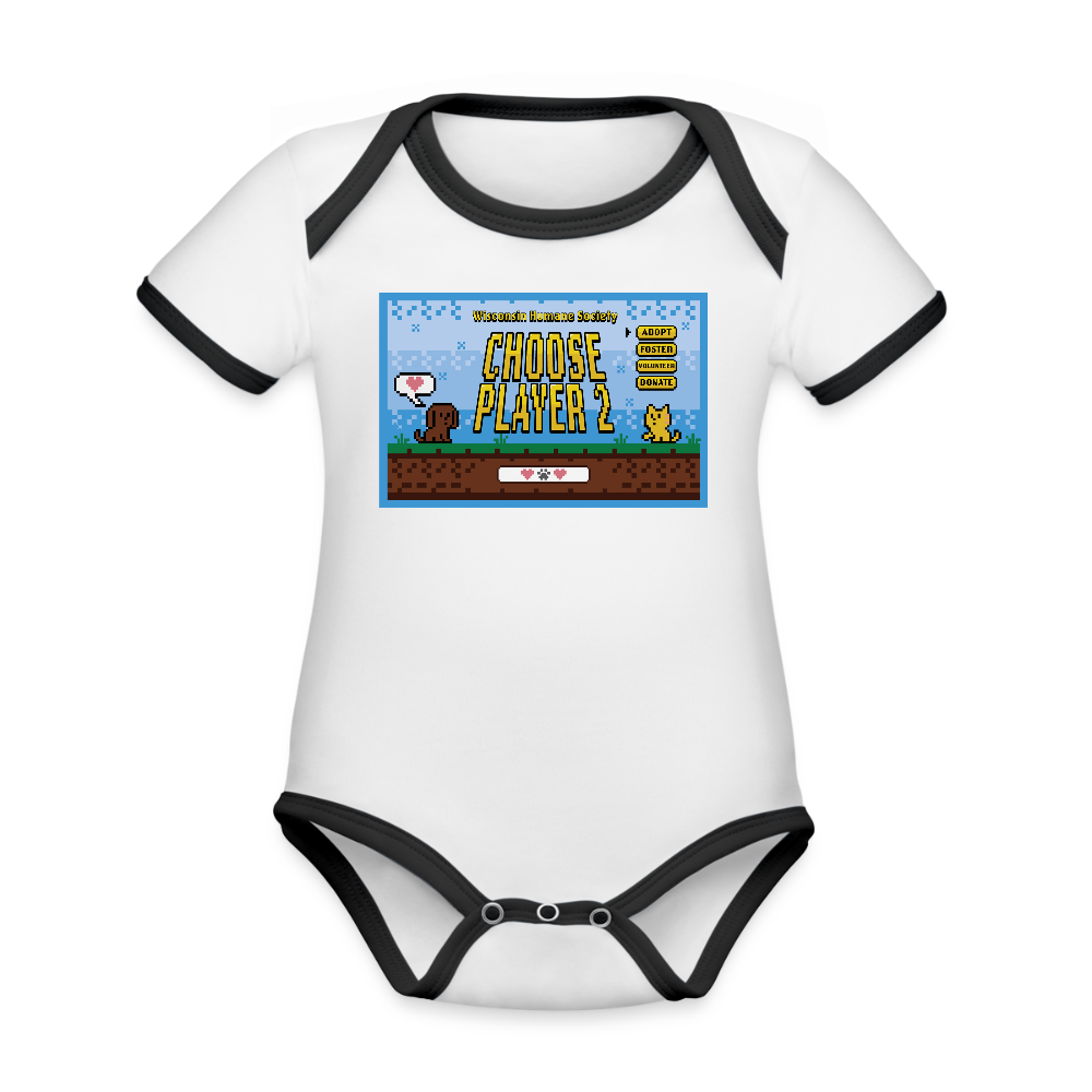 WHS Player 2 Organic Contrast Short Sleeve Baby Bodysuit - white/black