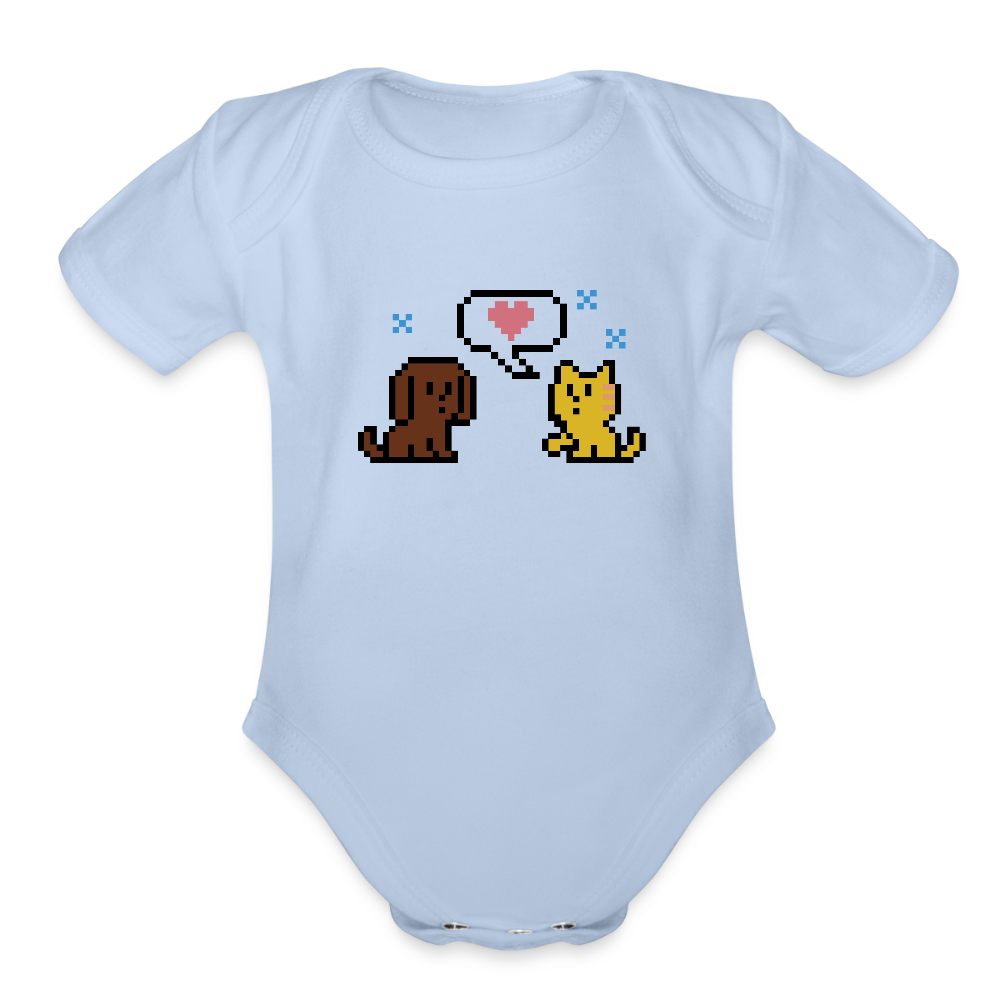 8-Bit Dog & Cat Organic Short Sleeve Baby Bodysuit - sky