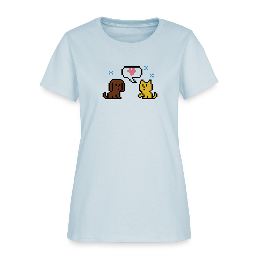 8-Bit Dog & Cat Contoured T-Shirt - light blue