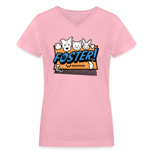 Foster Logo Contoured V-Neck T-Shirt - pink