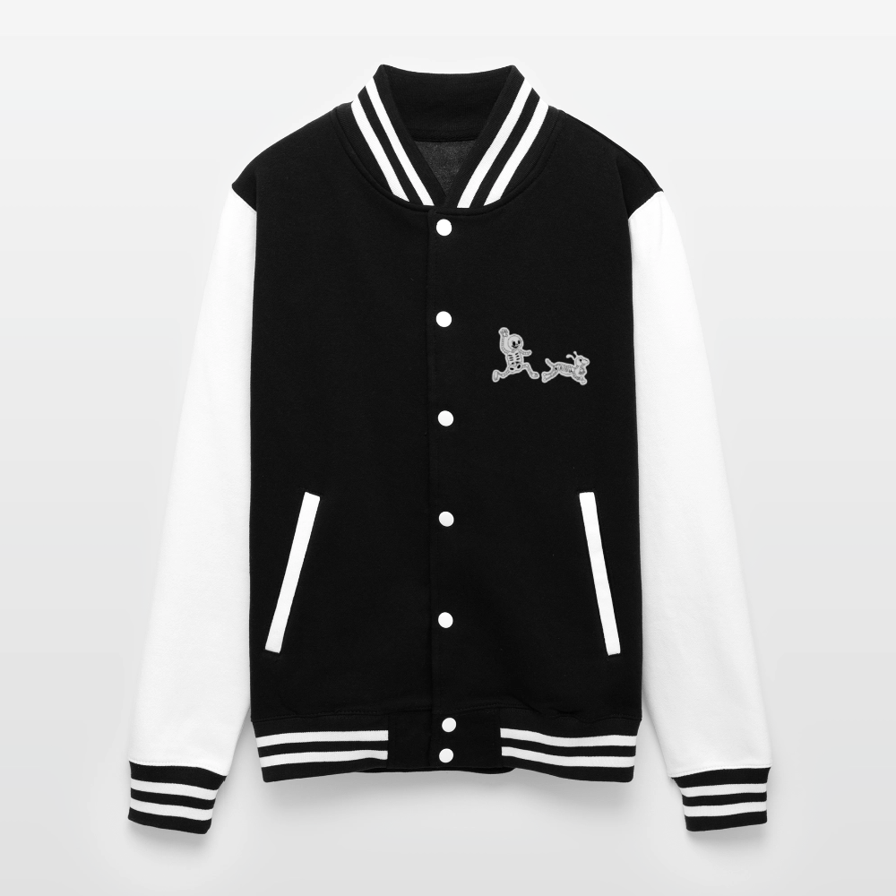 Skeleton Friends Just Hoods Heavyweight Letterman Jacket - black/white