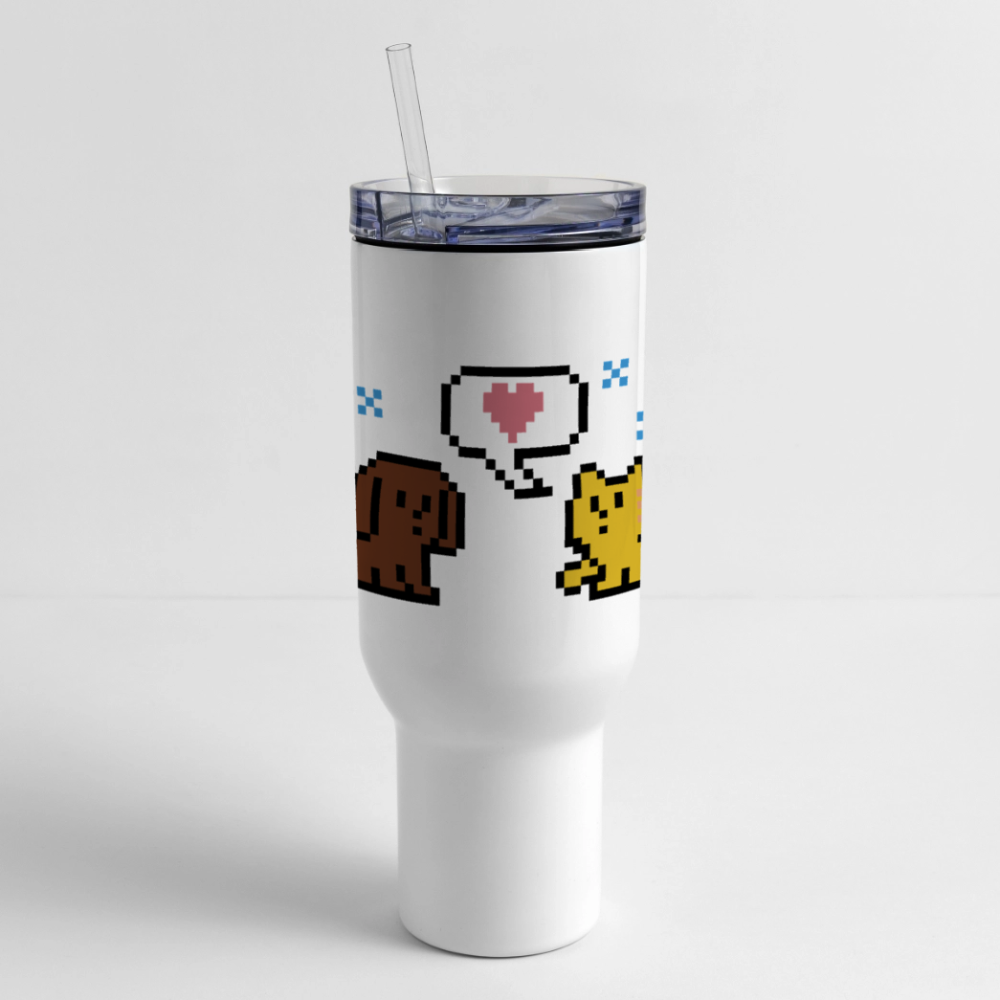 8-Bit Dog & Cat 40 oz Travel Tumbler - white