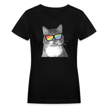 Load image into Gallery viewer, Pride Cat Contoured V-Neck T-Shirt - black