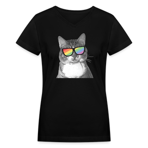 Pride Cat Contoured V-Neck T-Shirt - black