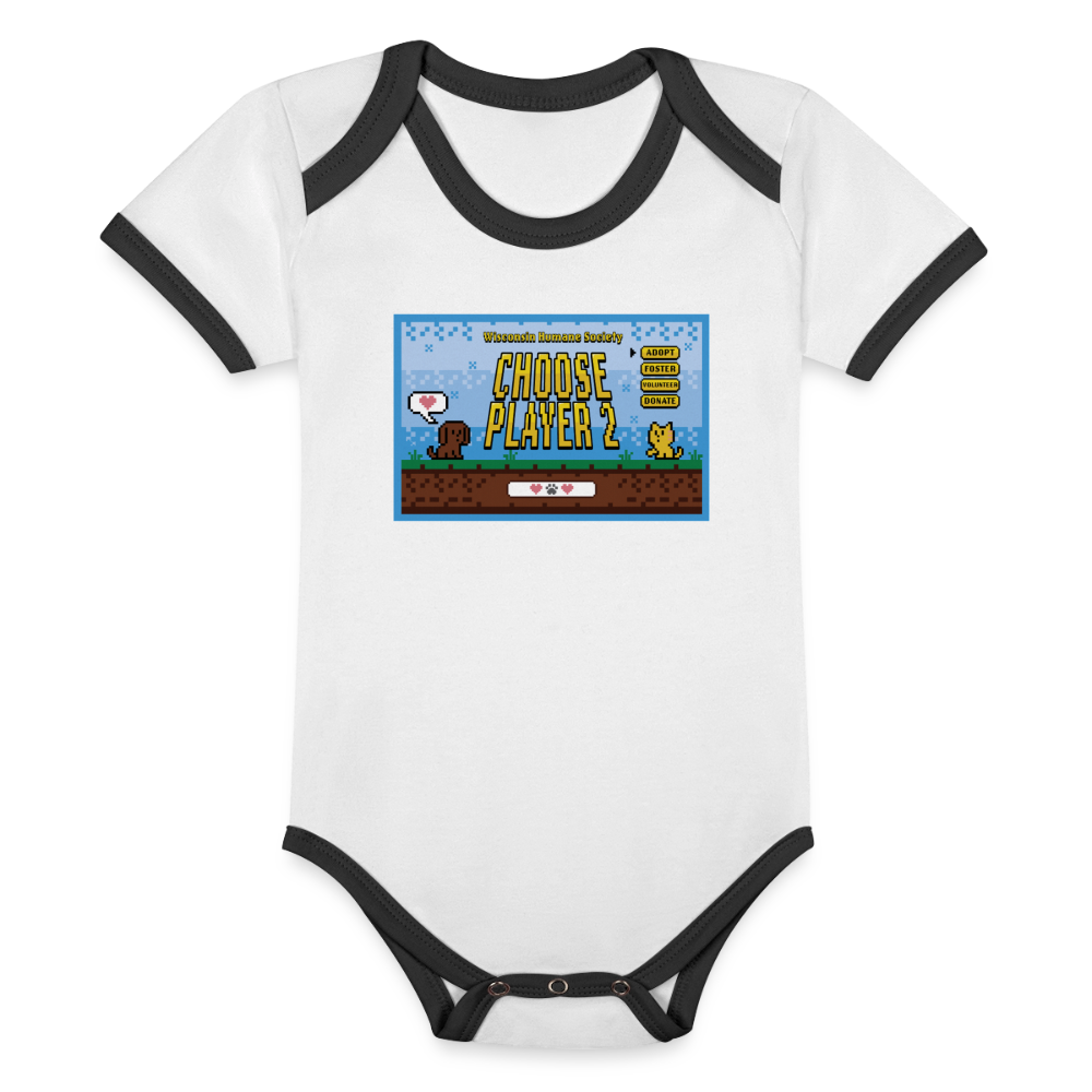 WHS Player 2 Organic Contrast Short Sleeve Baby Bodysuit - white/black