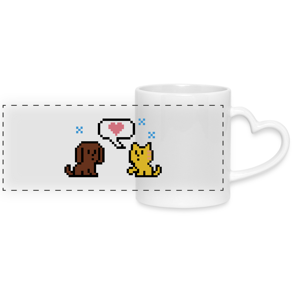 8-Bit Dog & Cat Mug with Heart Handle - white