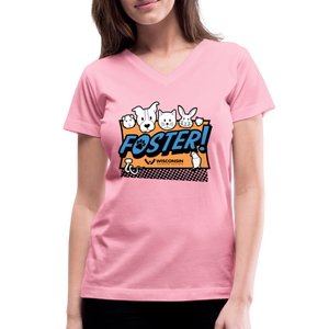 Foster Logo Contoured V-Neck T-Shirt - pink