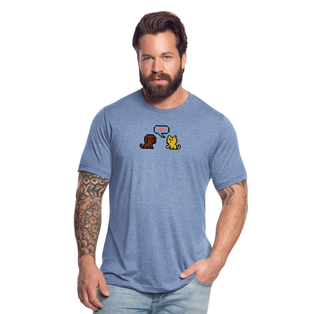 8-Bit Dog & Cat Tri-Blend T-Shirt - heather blue
