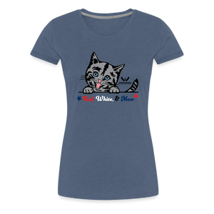 Red White & Mew Contoured Premium T-Shirt - heather blue