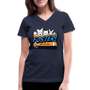 Foster Logo Contoured V-Neck T-Shirt - navy