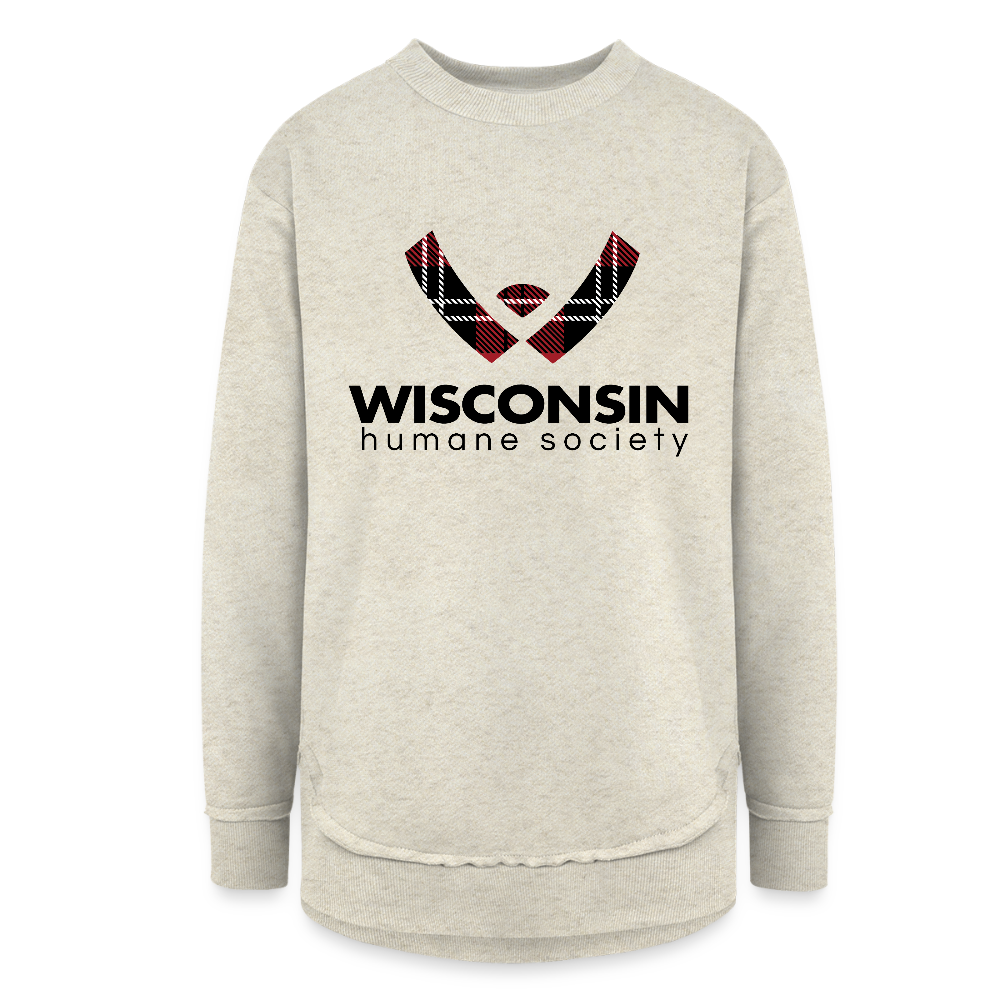 WHS Plaid Logo Weekend Tunic Fleece Sweatshirt - heather oatmeal