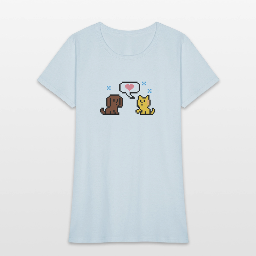 8-Bit Dog & Cat Contoured T-Shirt - light blue