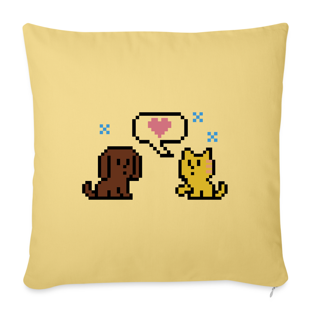 8-Bit Dog & Cat Throw Pillow Cover 18” x 18” - washed yellow