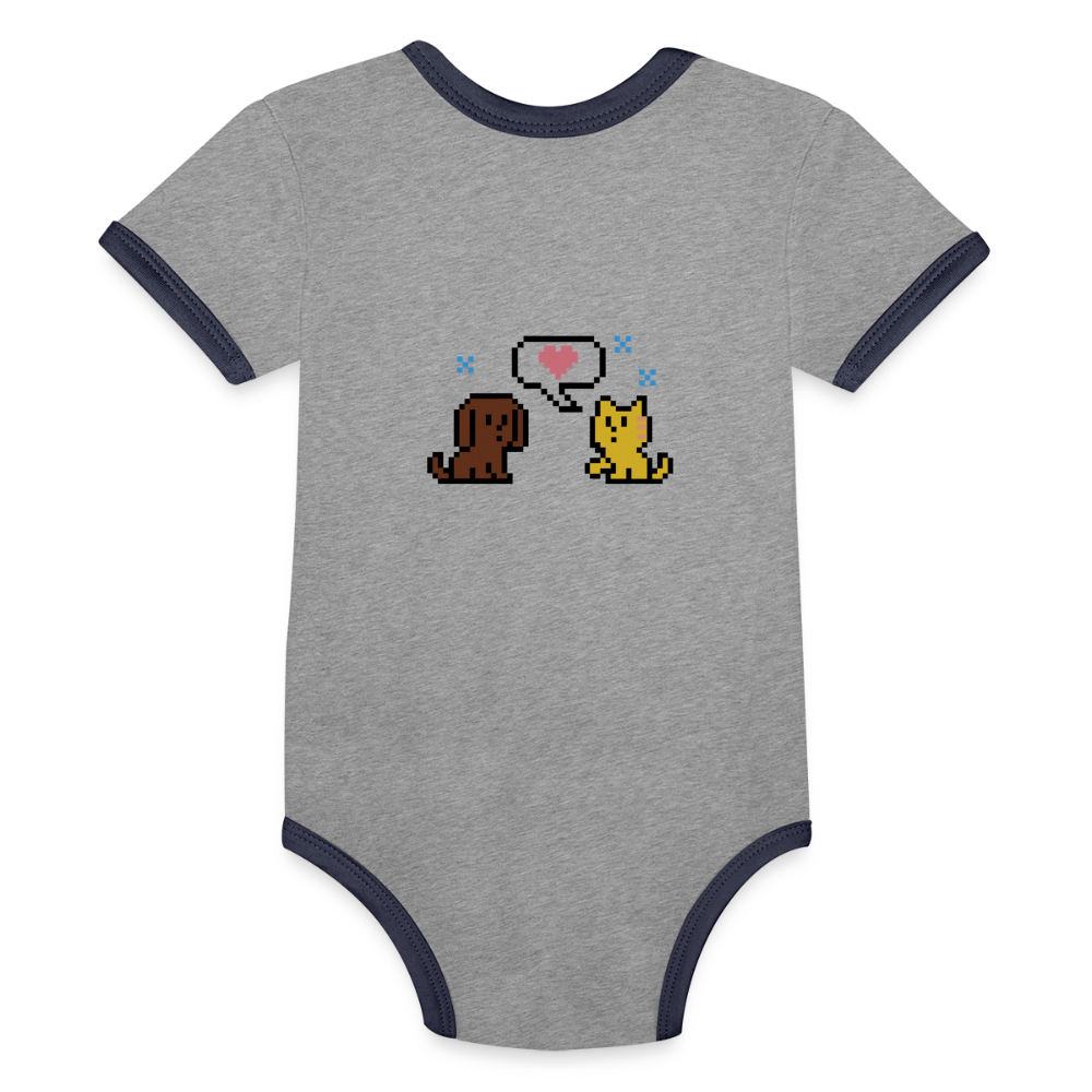 
                  
                    8-Bit Dog & Cat Organic Contrast Short Sleeve Baby Bodysuit - heather gray/navy
                  
                