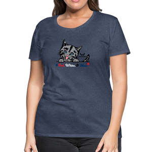 Red White & Mew Contoured Premium T-Shirt - heather blue