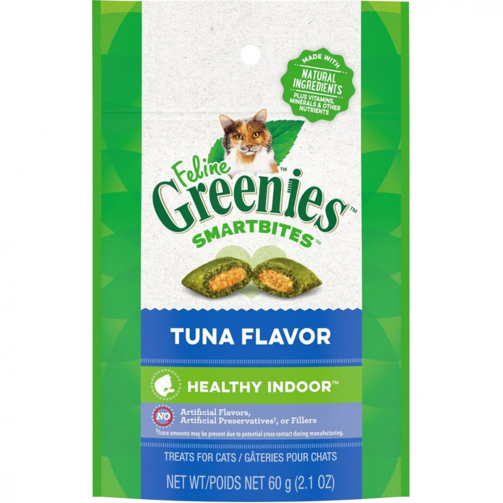 
                  
                    Greenies Feline SmartBites Healthy Indoor Natural Tuna Flavor Soft & Crunchy Adult Cat Treats
                  
                