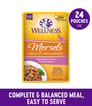Load image into Gallery viewer, Wellness Healthy Indulgence Natural Grain Free Morsels with Salmon and Tuna in Savory Sauce Cat Food Pouch
