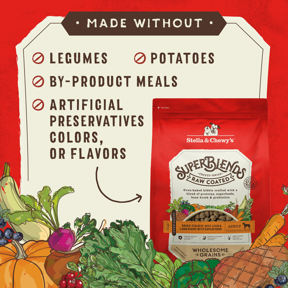 
                  
                    Stella & Chewy's SuperBlends Raw Coated Wholesome Grains Grass Fed Beef & Beef Liver & Lamb Recipe with Superfoods
                  
                