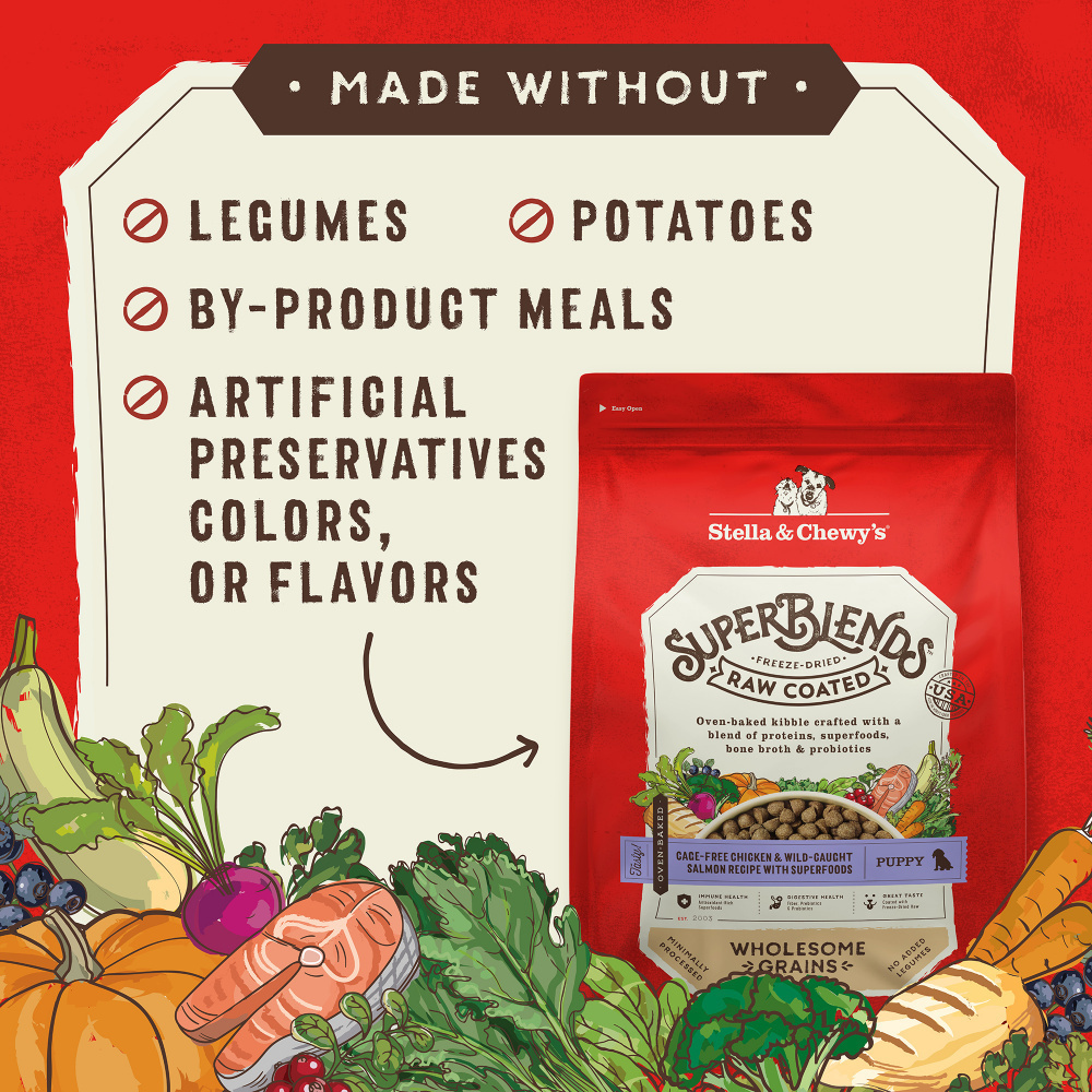 
                  
                    Stella & Chewy's SuperBlends Raw Coated Wholesome Grains Puppy Cage Free Chicken & Wild Caught Salmon Recipe with Superfoods
                  
                