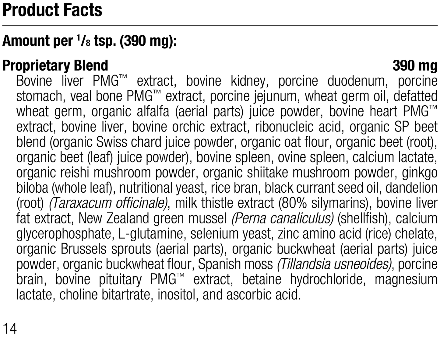 supplement fact label