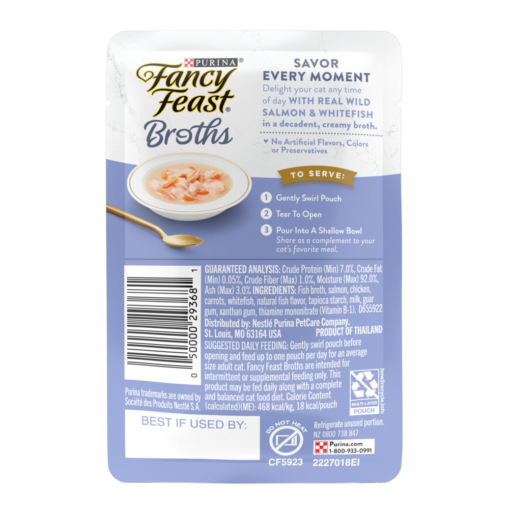 
                  
                    Fancy Feast Creamy Broths With Wild Salmon & Whitefish Supplemental Cat Food Pouches
                  
                