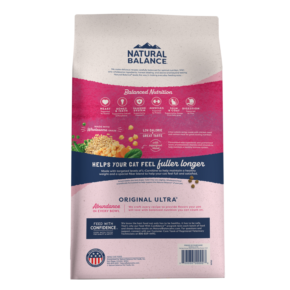 Natural Balance Original Ultra Fat Cats Dry Cat Food, Chicken Meal & Salmon Meal Recipe