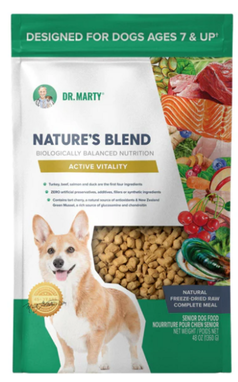 Dr Marty Natures Blend Active Vitality Freeze Dried Raw Dog Food for Senior Dogs