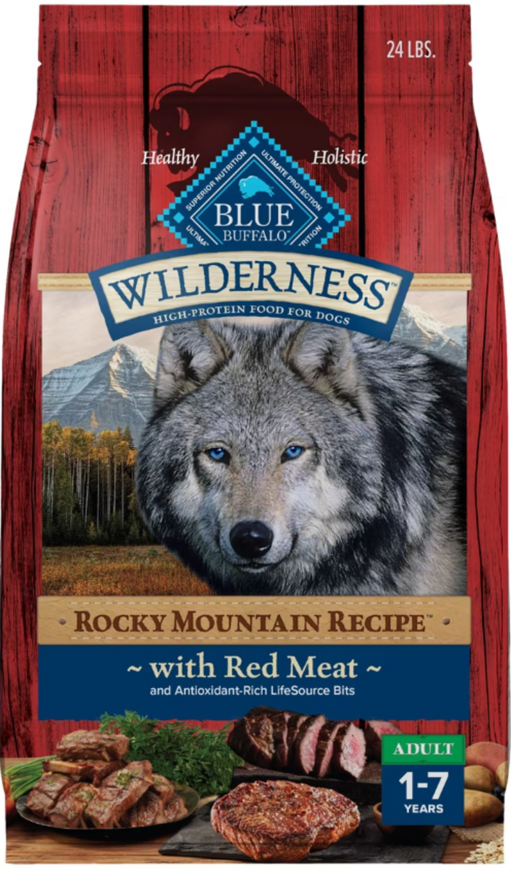 Blue Buffalo Wilderness Rocky Mountain Recipe High Protein Natural Red Meat with Grain Adult Dry Dog Food